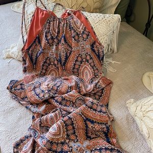 Blue and orange halter maxi dress